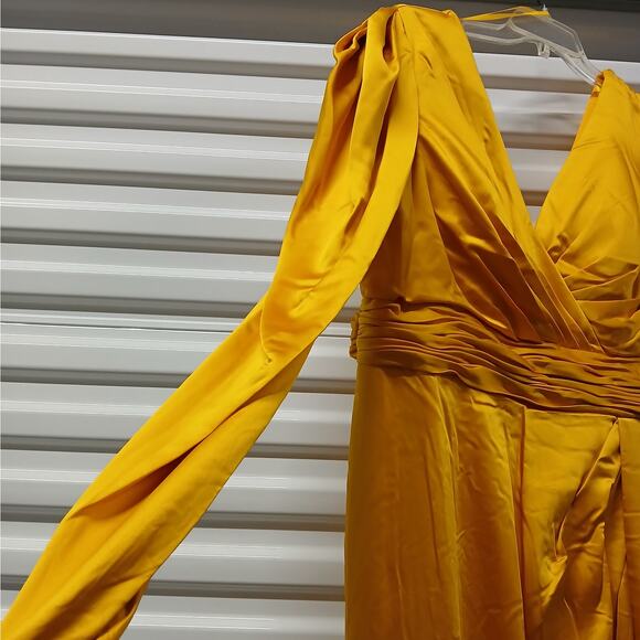 Mac Duggal Formal Evening Gown Womens Plus 16 Gold Maxi Dress Wedding Party - Picture 6 of 13